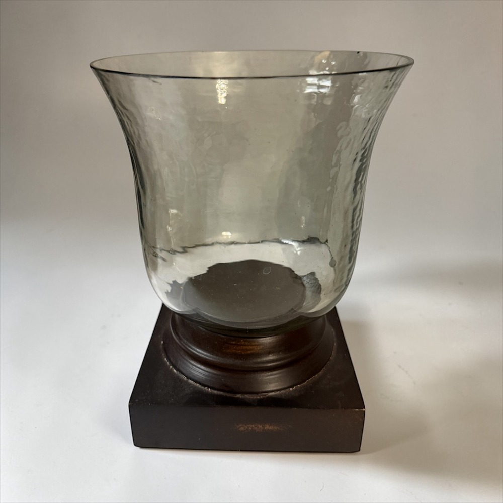 Pottery Barn Ryland Dark Wood Glass Hurricane Square Base